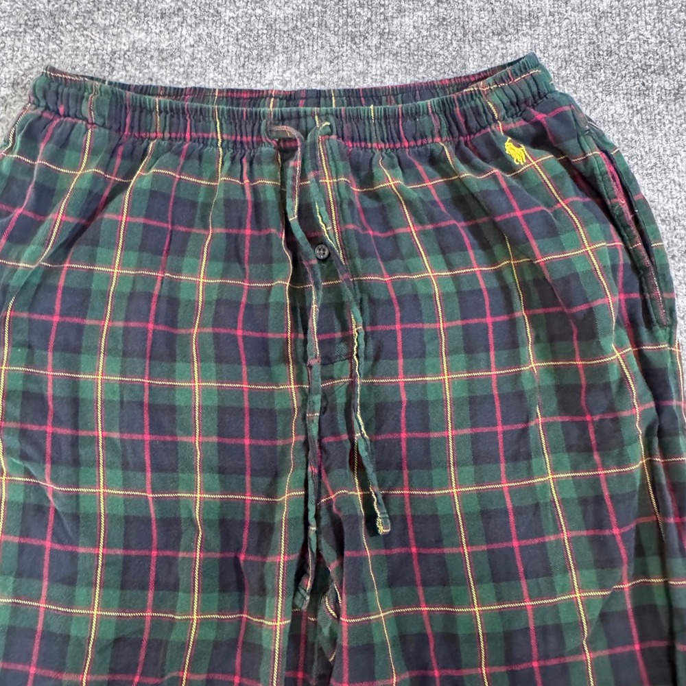 Polo Ralph Lauren Pajama Pants Mens L Plaid Sleepwear Cotton Flannel Green Large
